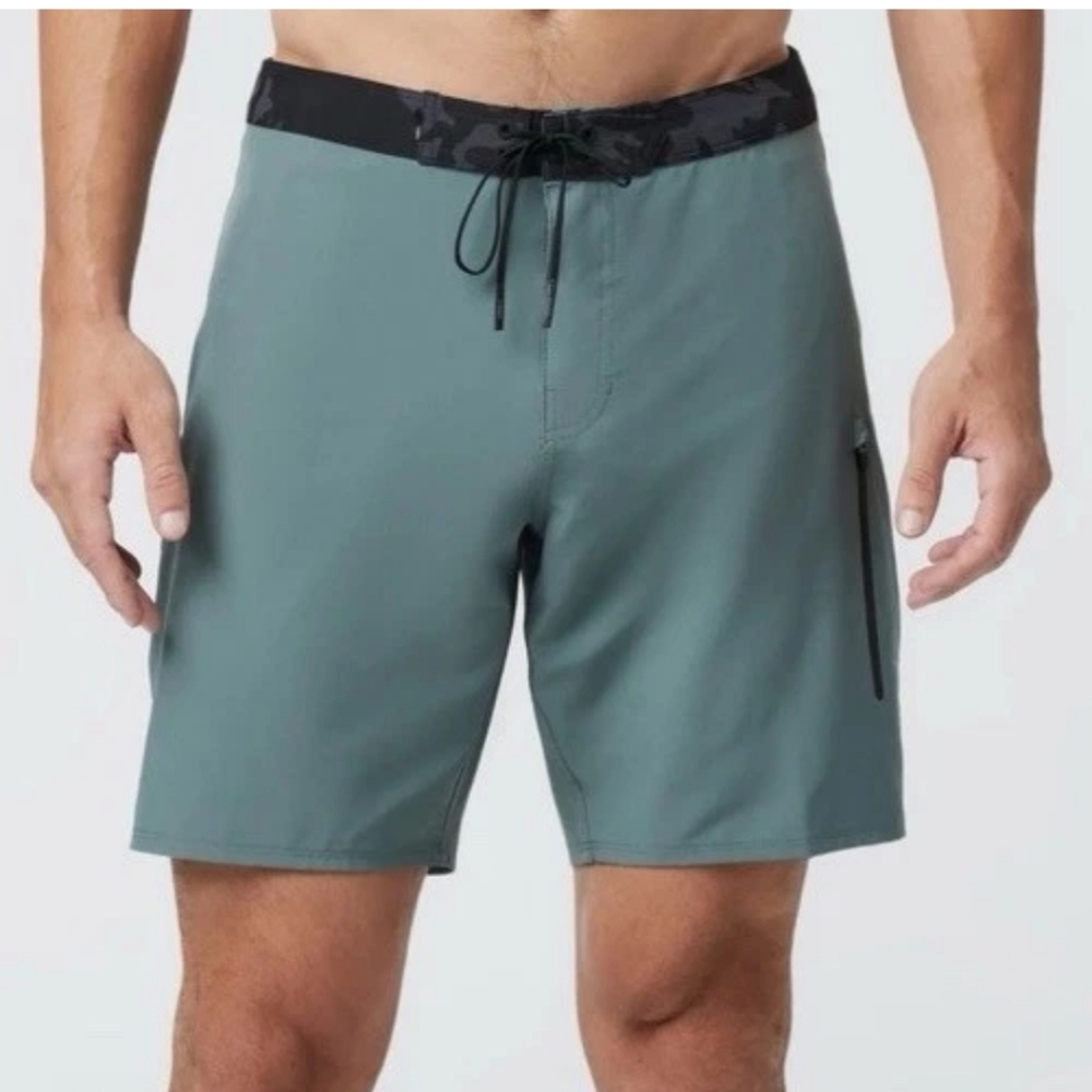 Vuori Men's Slate Green Board Shorts with Black Waistband